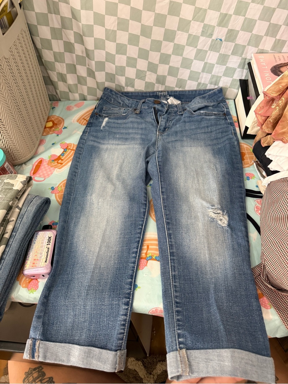Time and Tru Medium Blue Distressed Boyfriend Jeans